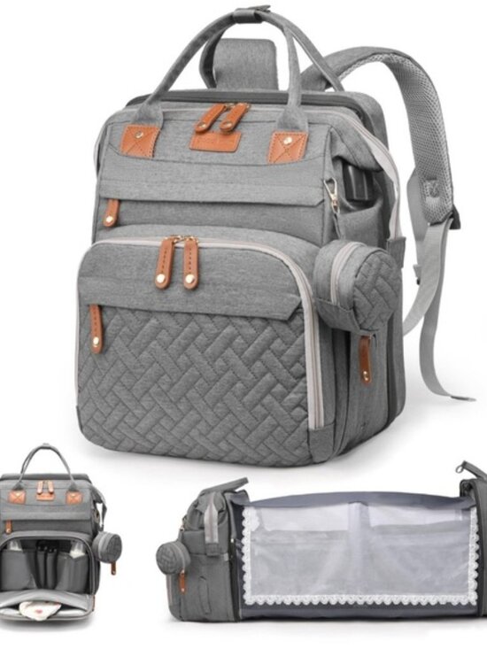 Good Mum Diaper Bag Backpack 3-in-1 Changing Gray Quilted ORGANIZED Pockets main image 8